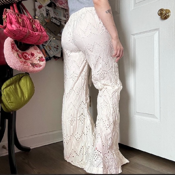 FREE PEOPLE EYELET WHITE BOHO PANTS XS - Picture 4 of 5